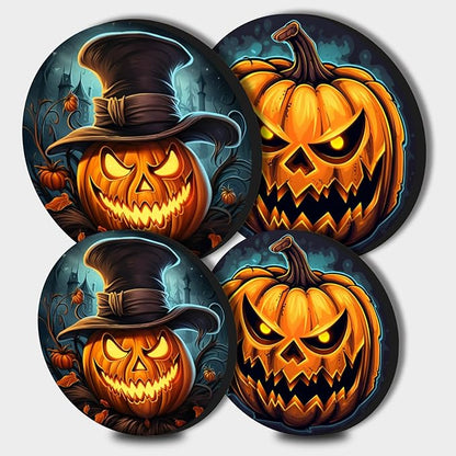 Halloween Pumpkin Electric Stove Burner Covers，4 Pcs Pumpkin Halloween Decor Round Stove Burner Covers，8 Inches and 10 Inches，Gas Stove Burner Cover,Metal Cooktop Halloween Decorative,Kitchen Decor