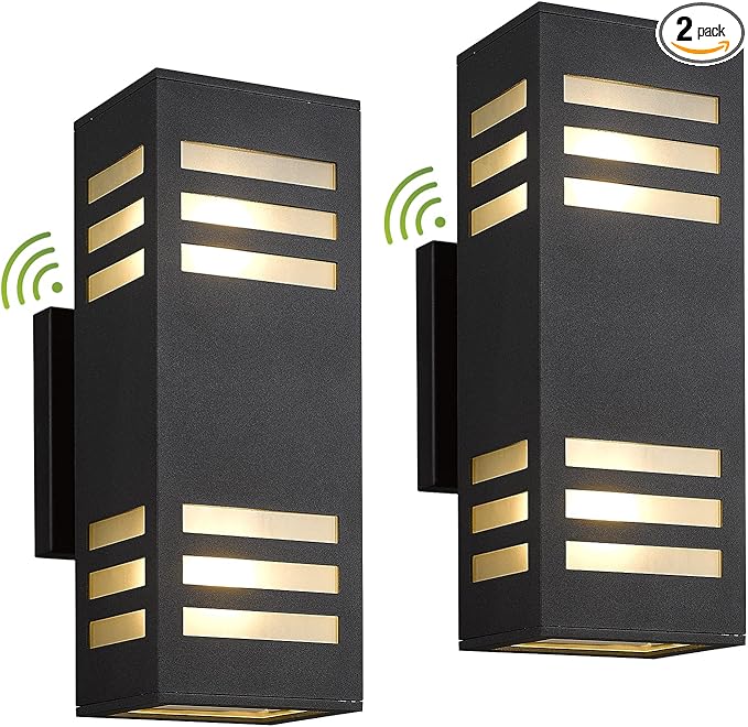 Outdoor Wall Lights, 2 Pack Dusk to Dawn Porch Light Waterproof, 13" Modern Outside Light Rectangular, Large Up Down Exterior Lighting Fixtures for Patio, Garage, Doorway, Black