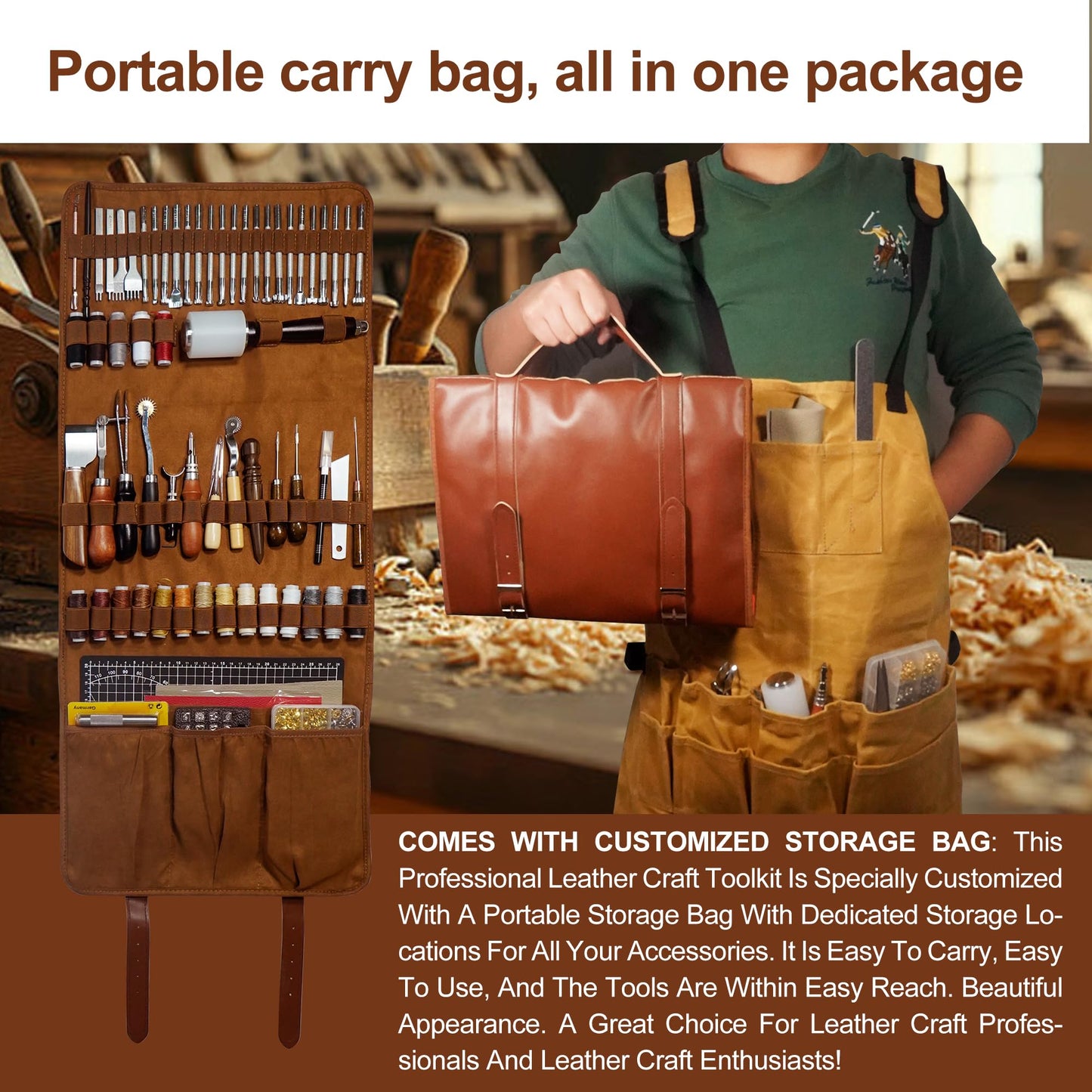 Runfider Leather Working Tool Set 588PCS Professional Leather Craft Tools Kit for Beginners with Carving Cutting Punching Sewing & Stamping Tools Leatherworking Kit for Handicraft DIY