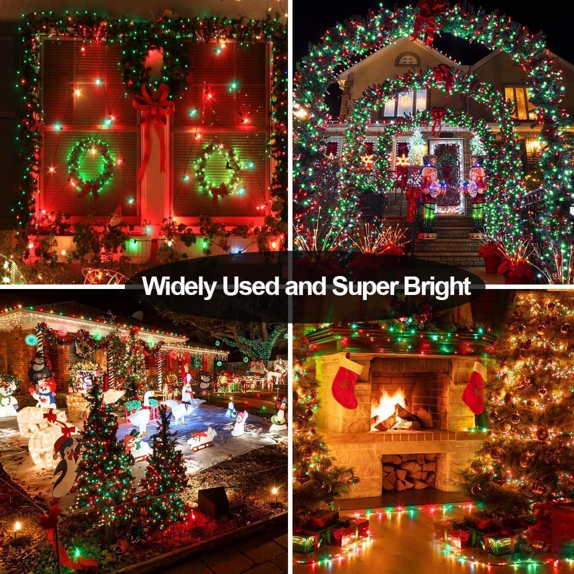 QITONG Red and Green Solar Rope Lights, 2 Pack Each 33ft 100 LED String Lights Outdoor, Fairy Lights in Clear Thin Tube with 8 Modes