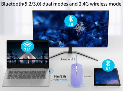 Wireless Bluetooth Mouse Rechargeable Laptop Mice with LED Lights Silent Slim Use(BT5.2 and 2.4G Portable USB Receiver)Dual Mode Computer Mouse for Laptop/iPad/Tablet/Apple/Computer/Mac(Black)