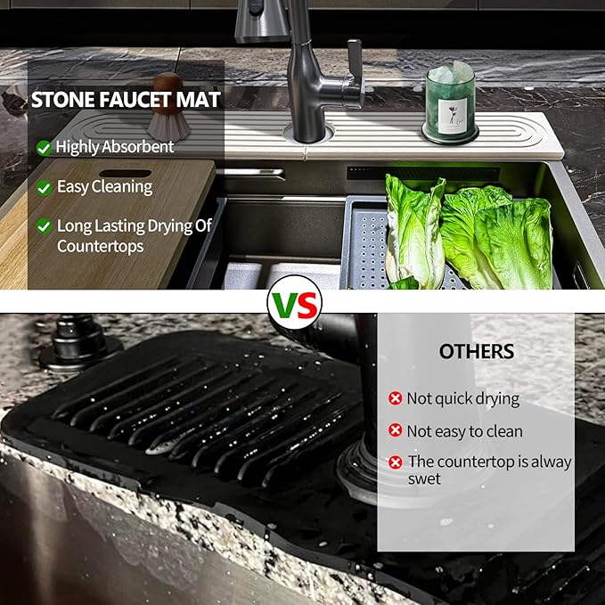 Faucet Mat For Kitchen Sink, Sink Stone Quick Dry Around Faucet, Super Absorbent