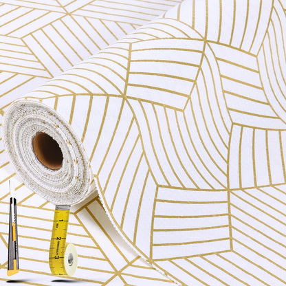 Shelf Liners for Kitchen Cabinets 17in x 30FT, Non Adhesive Cabinet Liner Strong Non-Slip Golden Leaf Drawer Liner, Easy to Clean for Shelf, Cabinet with Knife and Tape Measure