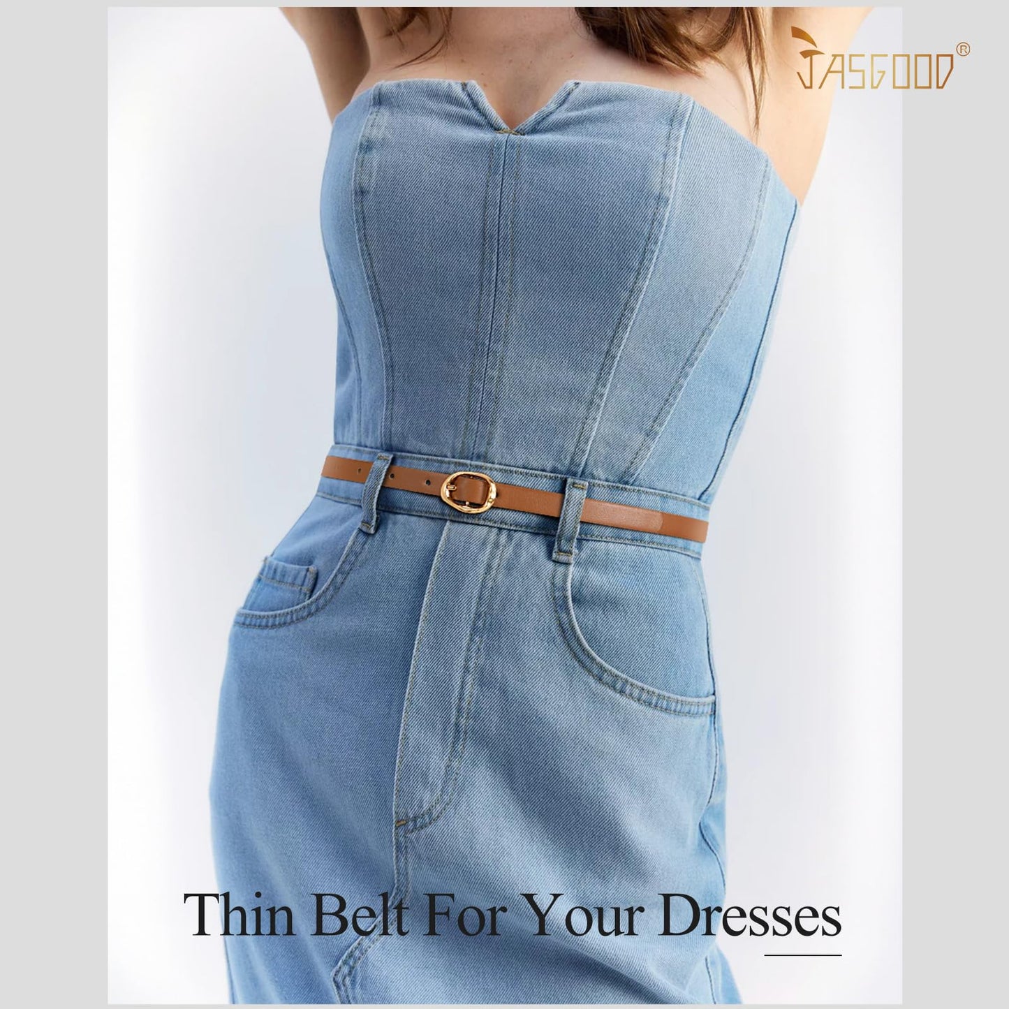 JASGOOD 4 Pack Women Skinny Leather Belts for Jeans Thin Belt for Dresses Ladies Waist Belt with Gold Buckle