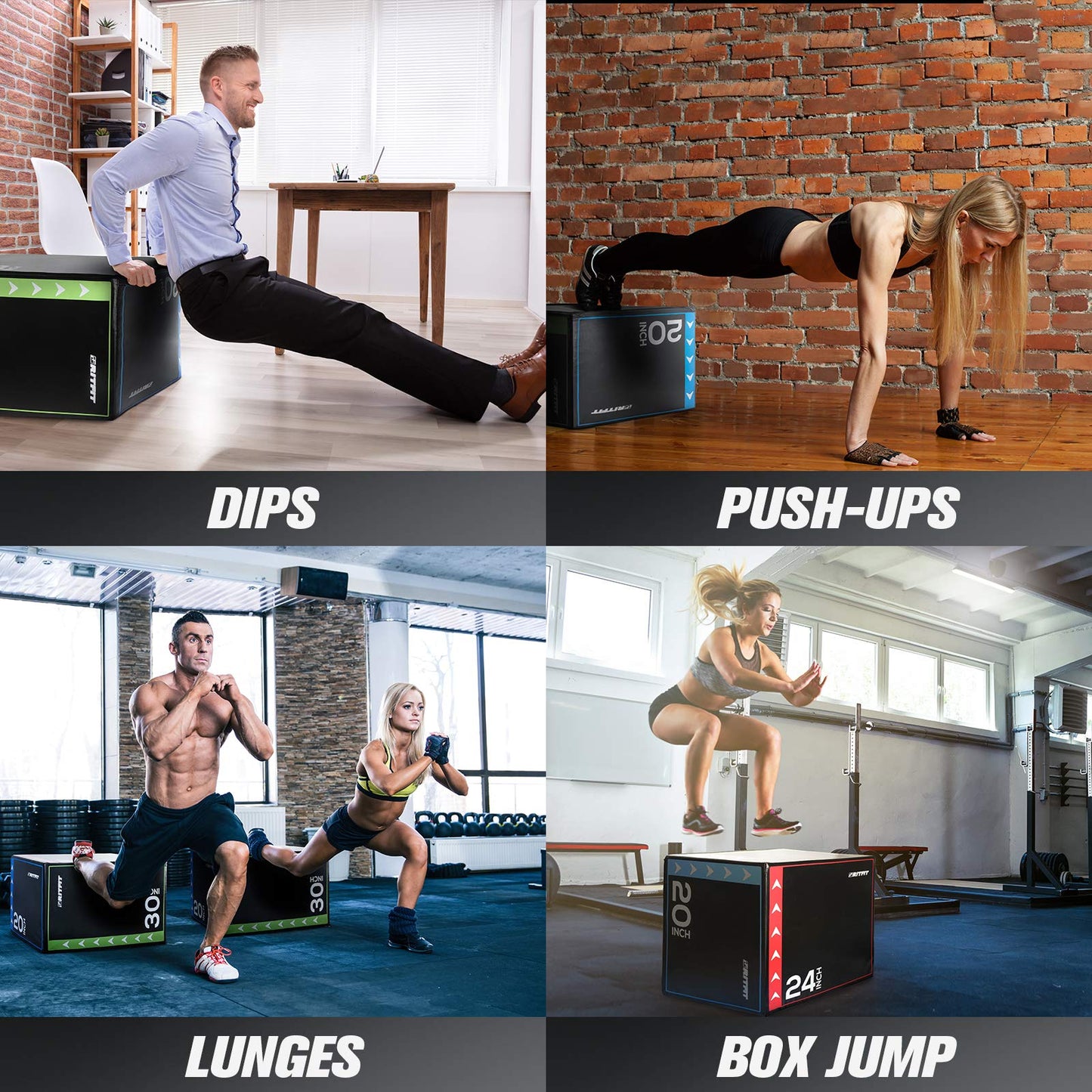RitFit 3 in 1 Extra Firm Soft Plyo Box Foam Plyometric Box-30”x24”x20”-20"x18"x16" Heavy Duty High Density Foam Jumping Box 3 Sizes with PVC Cover,Platform for Home Gym Fitness, 440lb Weight Capacity