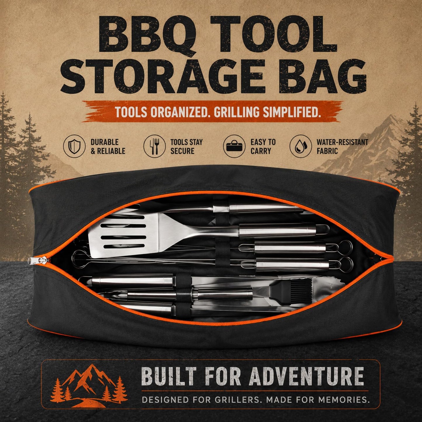 Grill Tool Storage Bag, Large Capacity Grill Accessory Storage for Outdoor Barbecue, Oxford Cloth Grilling Utensil Storager for Camping BBQ Enthusiasts (Only Bag Without Tools)