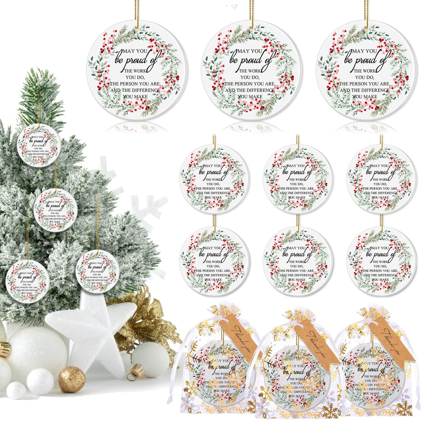 Suzile Employee Christmas Ornaments Coworker Thank You Gifts Bulk May You Be Proud Ornament Keepsake Ceramic Hanging Plaque Xmas Appreciation Gifts for Teacher Volunteer(16 Sets,May You)