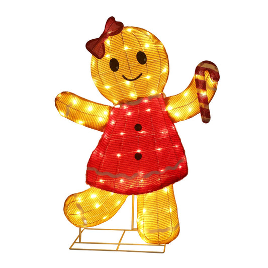 42" 3D Lighted Gingerbread Girl Outdoor Christmas Decorations 48In Light Up LED Gingerbread Decor Weather-Resistant Christmas Decor Outdoor with Ground Stakes & Zip Ties for Porch, Yard & Garden