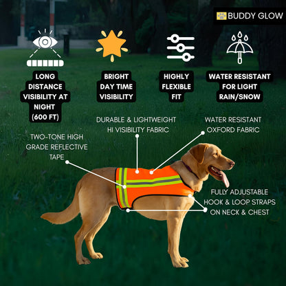 Reflective Dog Vest. Hi Visibility Blaze Orange Hunting Safety Vest Adjustable, Lightweight for Outdoor use - Hiking, Walking & Hunting. Water Resistant for Toy and Tiny Breeds (X-Small)