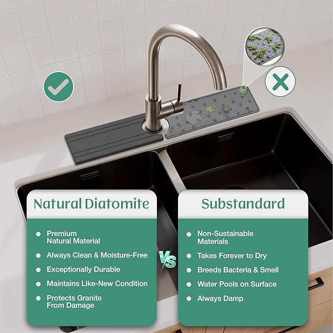 Stone Faucet Mat for Kitchen Sink Splash Guard 15.7" x 3.9"