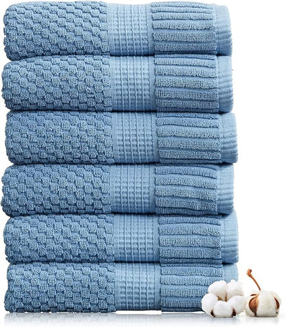 NY Loft 100% Cotton Hand Towel 6 Pack | Super Soft & Absorbent Quick-Dry Hand