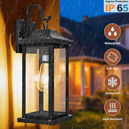 Large Black Outdoor Wall Light 17 Inch, Exterior Light Fixture with IP65 Waterproof Clear Glass, Modern Outside Wall Sconce Porch Light for Front Door Backyard, Wall Mounted Lamp E26 Base