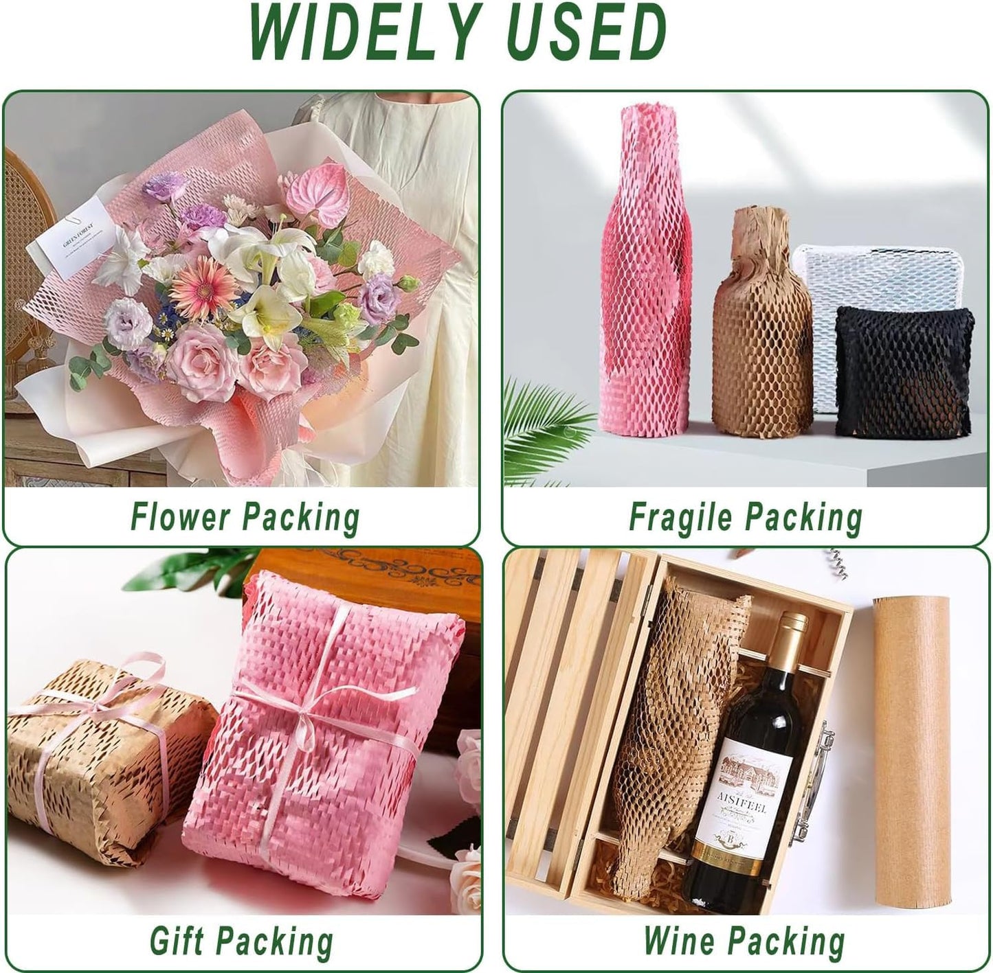 Honeycomb Packing Paper,12 inch x 200 ft Bubble Cushioning Wrap for Packing Moving,Products Gifts Wrapping Paper,Recyclable and Biodegradable Shipping Packing Materials with 20 Fragile Sticker Labels