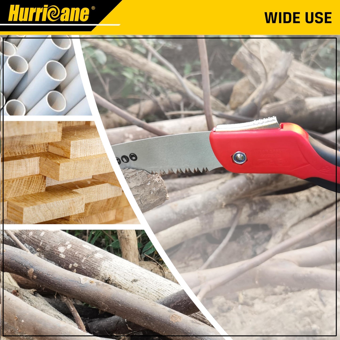 HURRICANE 10" Folding Hand Saw, SK5 Steel Blade with Triple-Cut Razor Teeth – Portable Foldable Pruning Saw for Tree Trimming, Camping, Bushcraft & Gardening, Non-Slip Ergonomic Handle