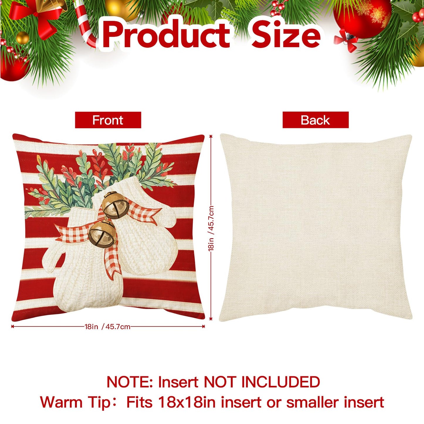 UPOFFICIS Christmas Pillow Covers 18x18 inch Set of 4, Christmas Decorations Cushion Covers, Xmas Pillow Covers, Pillowcases Throw Pillow Covers for Sofa Couch Home Decor
