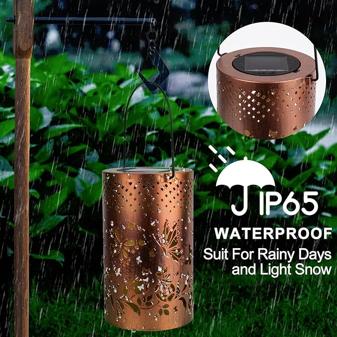 Boho Solar Lanterns Outdoor Birthday Gifts for Women Mom Grandma Metal Hanging Solar Powered Unique Garden Decorative LED Lights for Outside Yard Patio Lawn Porch Decor
