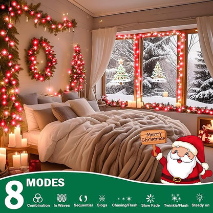SAUIRS 197FT 500 LED Christmas Lights Outdoor String Lights with 8 Modes Timer Waterproof Fairy Light Plug in for Outside Indoor Party Xmas Palm Tree Yard Wedding Decorations(Red)