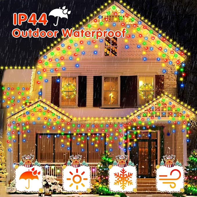 62FT Christmas Lights Outdoor, 486 LED Outdoor String Lights Waterproof Plug in with 8 Modes & Timer, Christmas String Lights for Tree Party, Garden, Holiday Decorations（Multicolor）