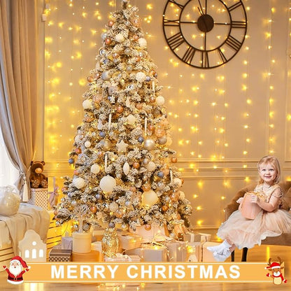 JMEXSUSS 200 LED Curtain Lights Battery Operated & USB Plug in, 8 Modes Warm White Christmas Curtain String Lights for Backdrop Bedroom Classroom Wedding Party Decorations