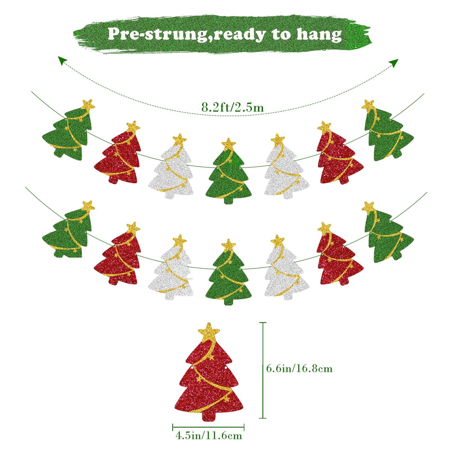 Tinbax Christmas Decorations - Christmas Tree Banner Garland for Xmas Hanging Decor(Pre-Strung)