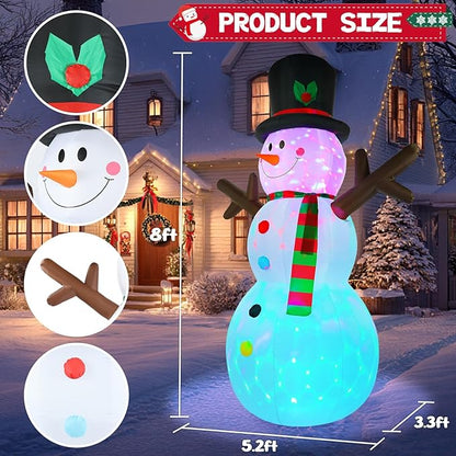 Snowman Inflatable Christmas Yard Decorations 8ft Giant Frosty Blow Up Snowman Inflatables Outdoor Rotating Colorful Led Lights Blowups Merry Xmas Winter Decor for Indoor Outside Lawn Vacation
