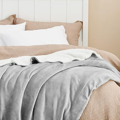 Bedsure GentleSoft Sherpa Fleece Blankets King Size for Bed - Thick and Warm, Soft Fuzzy Plush King Blanket for Winter, Light Grey, 108x90 Inches