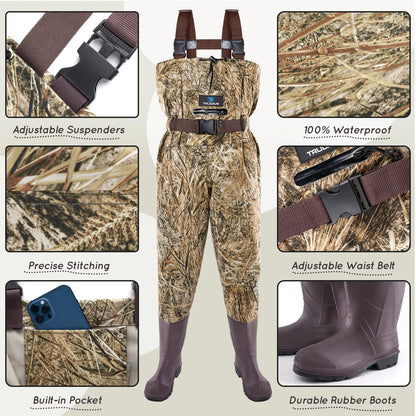 Trudave Chest Waders for Kids with Boots, Waterproof Youth Waders for Children, Lightweight Waiters for Fishing & Hunting