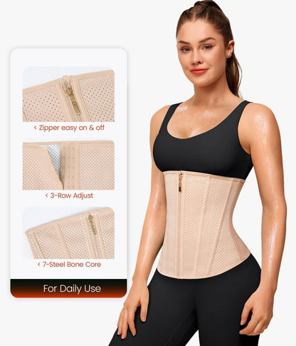 Junlan Sweat Waist Trainer for Women - Corset Sweat Band for Working Out(Beige,Large)