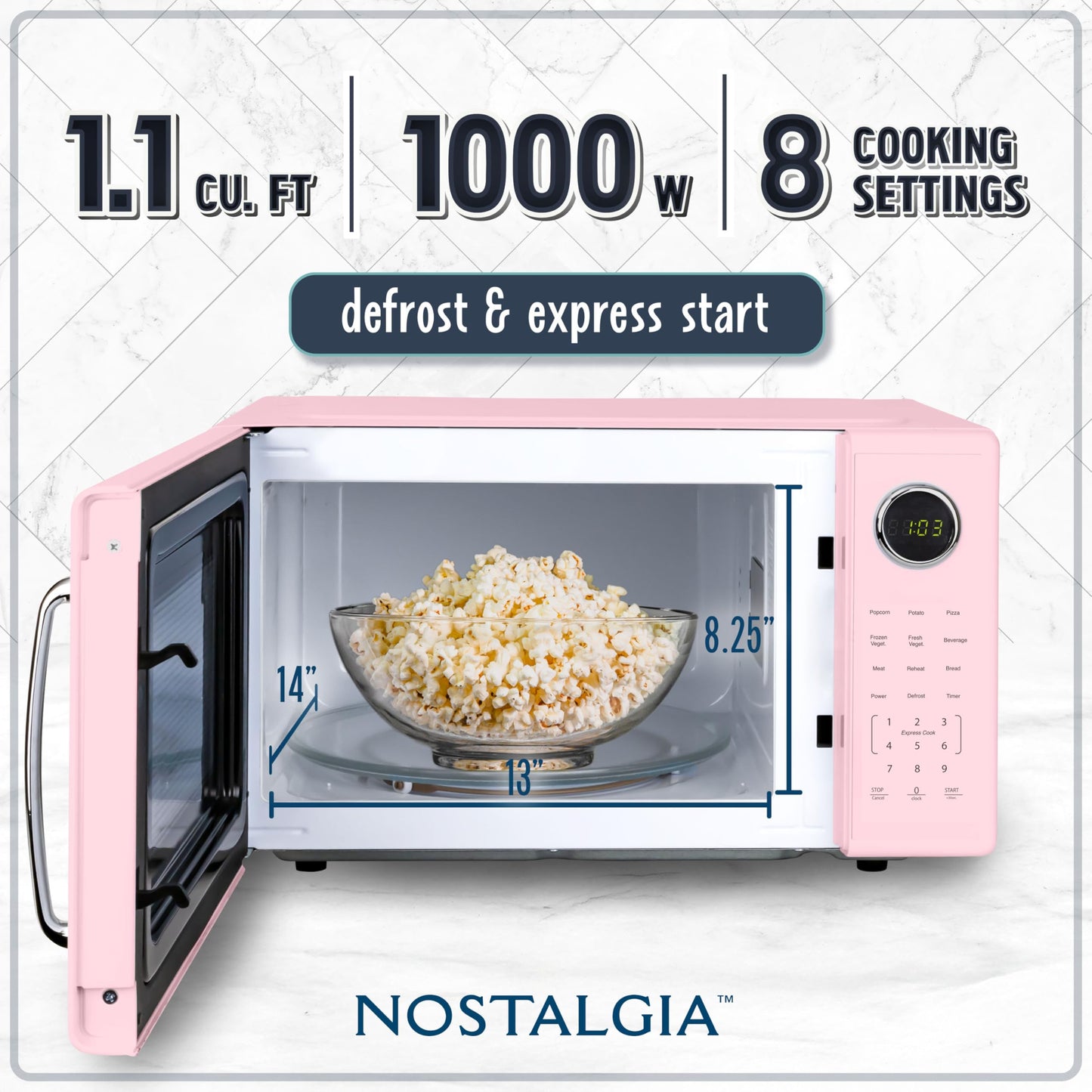 Nostalgia Retro Microwave Oven - 0.7 Cu Ft, 700-Watt Countertop Size with Glass Turntable, Child Safety Lock, 8 Auto-Cook Programs, Digital Clock - Aqua