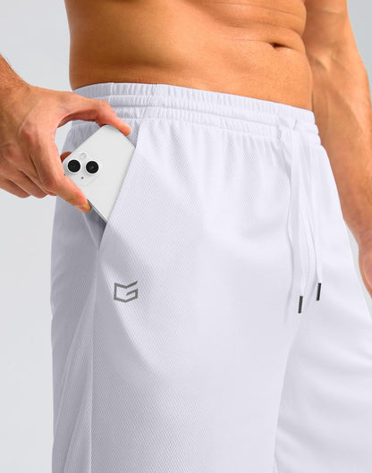 G Gradual Men's Athletic Shorts with Pockets 9" / 11" Long Basketball Shorts Lightweight Quick Dry Gym Workout Shorts for Men(White,XL)