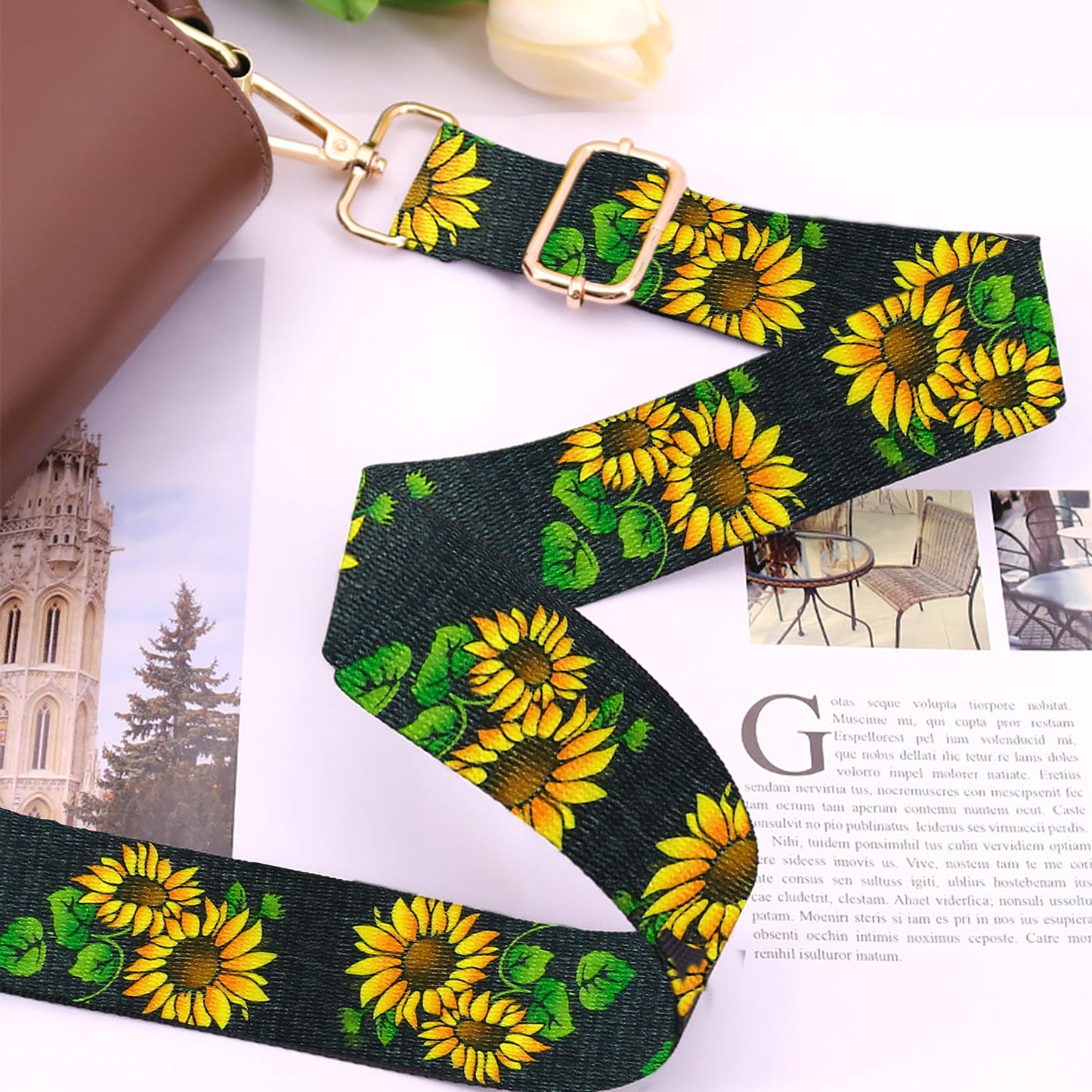 6 Pieces Purse Straps Replacement Crossbody Straps for Purses 1.5 Inches Purse Strap Purse Replacement Straps for Handbags Shoulder Strap (Flower Style)