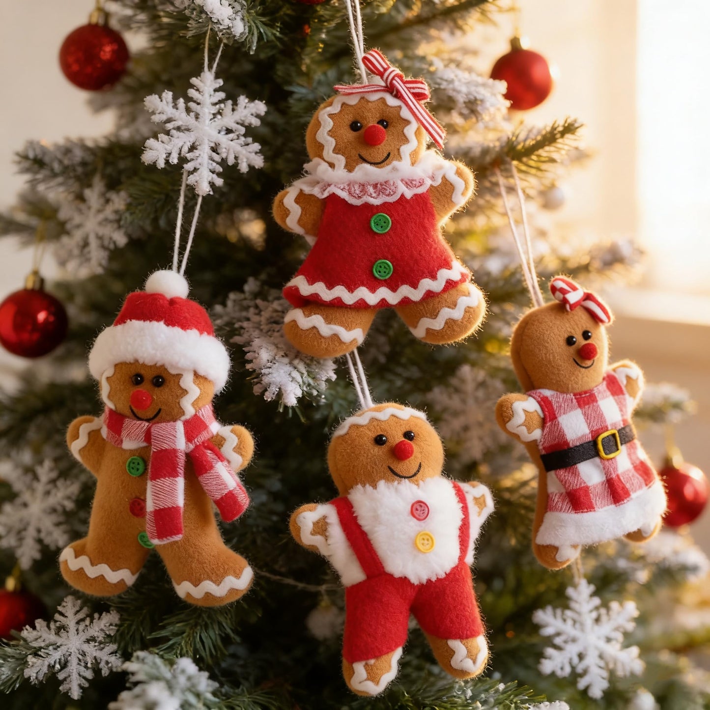 4Pcs Christmas Decorations Indoor, 5.7 Inch Gingerbread Plush Ornaments, Stuffed Gingerbread Man Christmas Decor for Home Xmas Season