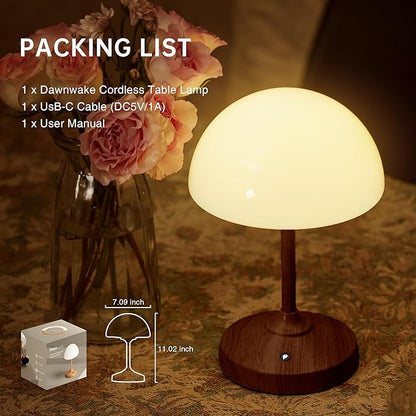 Mushroom Lamp Cordless Lamp Table Lamp,Outdoor Waterproof Shower Lamps,5000mAh Rechargeble Battery Operated Dimmable Touch Desk Lamps,LED Night Light for Bathroom Patio Camping Outdoor/Walnut