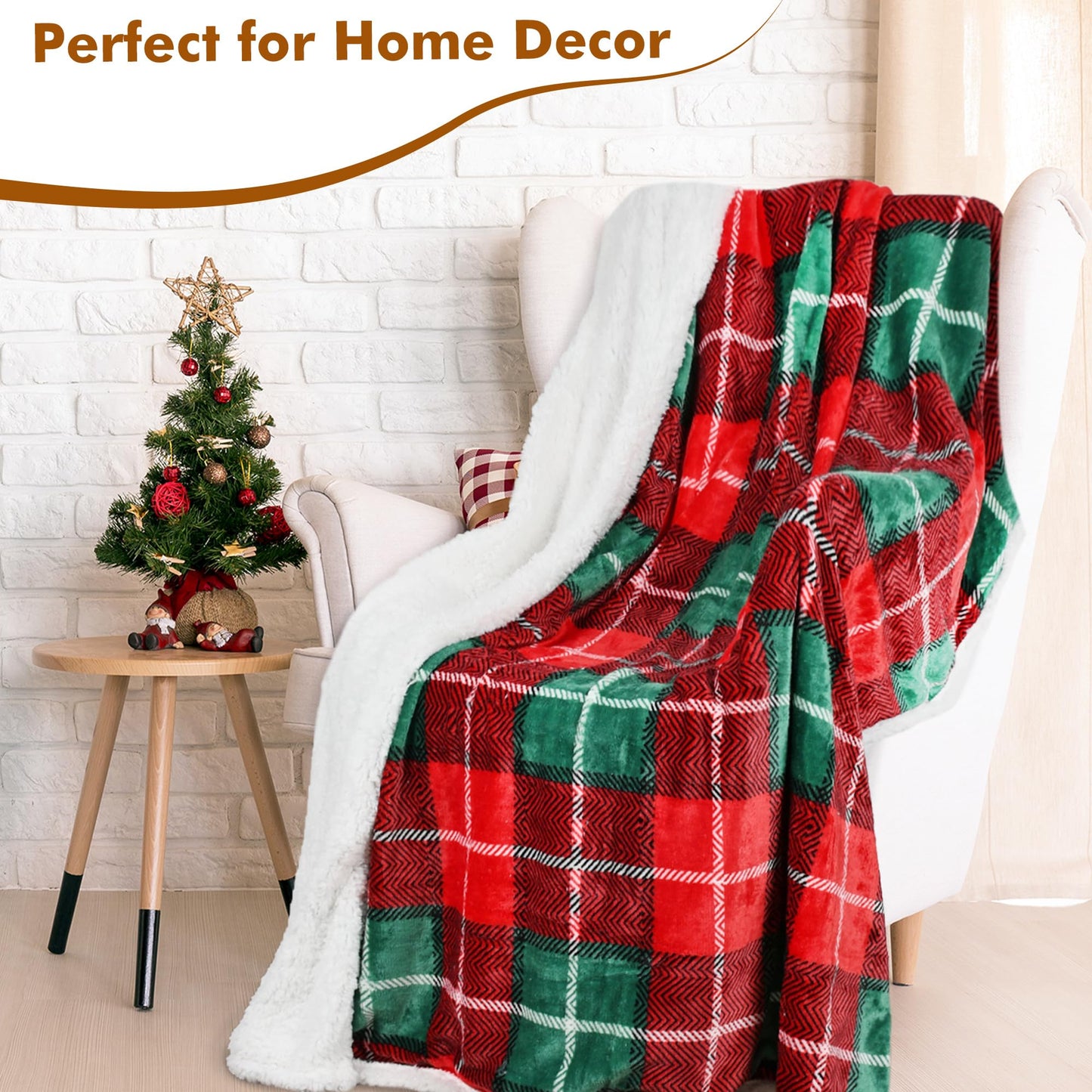 Red Buffalo Plaid Christmas Throw TV Sherpa Blanket 50" x 60", Super Soft Warm Comfy Plush Fleece Bedding Couch Cabin Decorative Throw Blanket