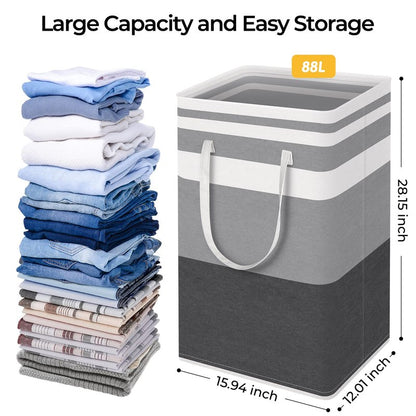 HomeHacks 3-Pack Large Laundry Basket, Waterproof, Freestanding Laundry Hamper, Collapsible Tall Clothes Hamper with Extended Handles for Clothes Toys in the Dorm and Family-(Gradient Grey, 88L)