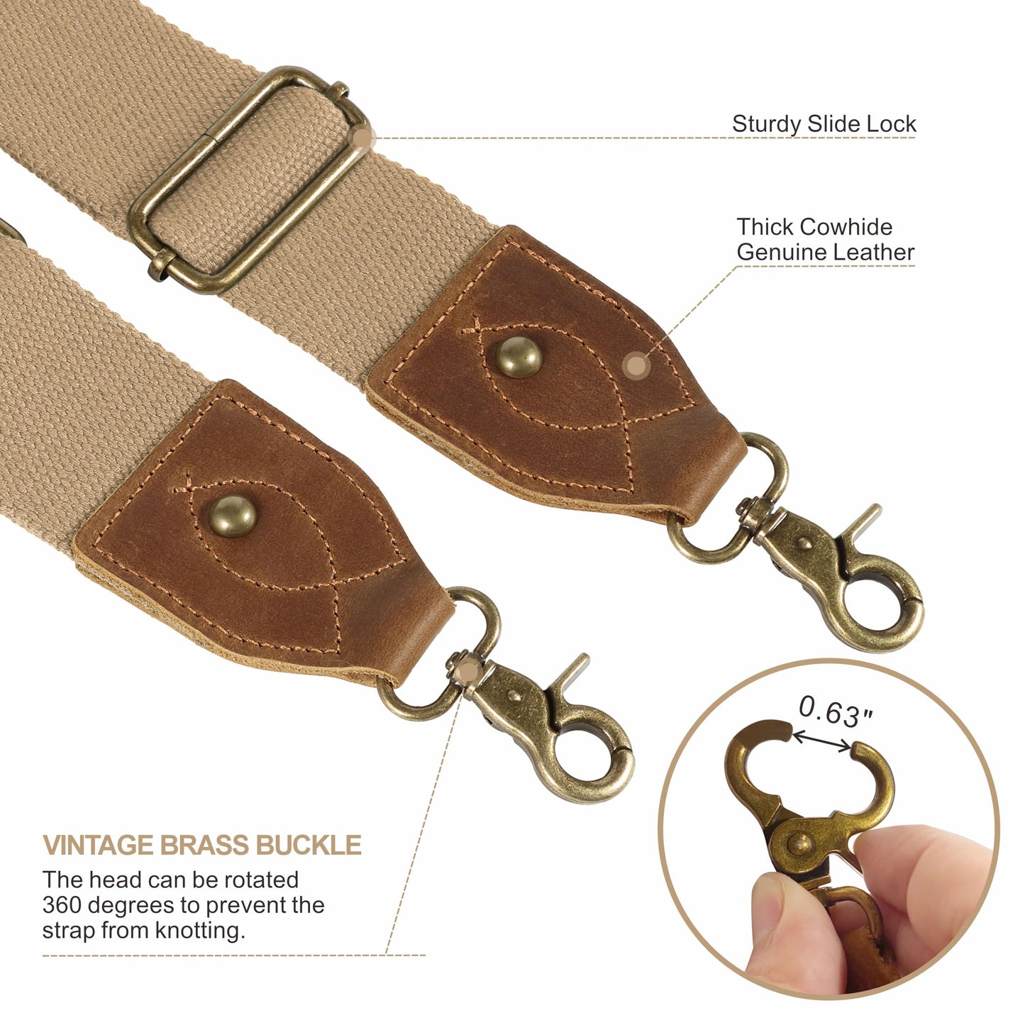 Nefelibata Purse Strap-2" Crazy Horse Leather Wide Shoulder Strap Adjustable Replacement,Retro Solid Color Crossbody Bag Straps for Handbag,Crossbody Bags,Shoulder Bags(Light brown)