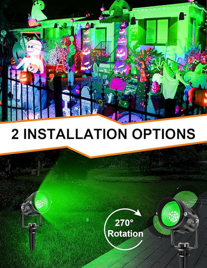 Christmas Green Spotlight Outdoor, 14 LED Landscape Lighting with US Plug, IP65 Waterproof Spotlights for Tree Yard Garden Pathway Halloween St. Patrick's Day Decor 4 Pack