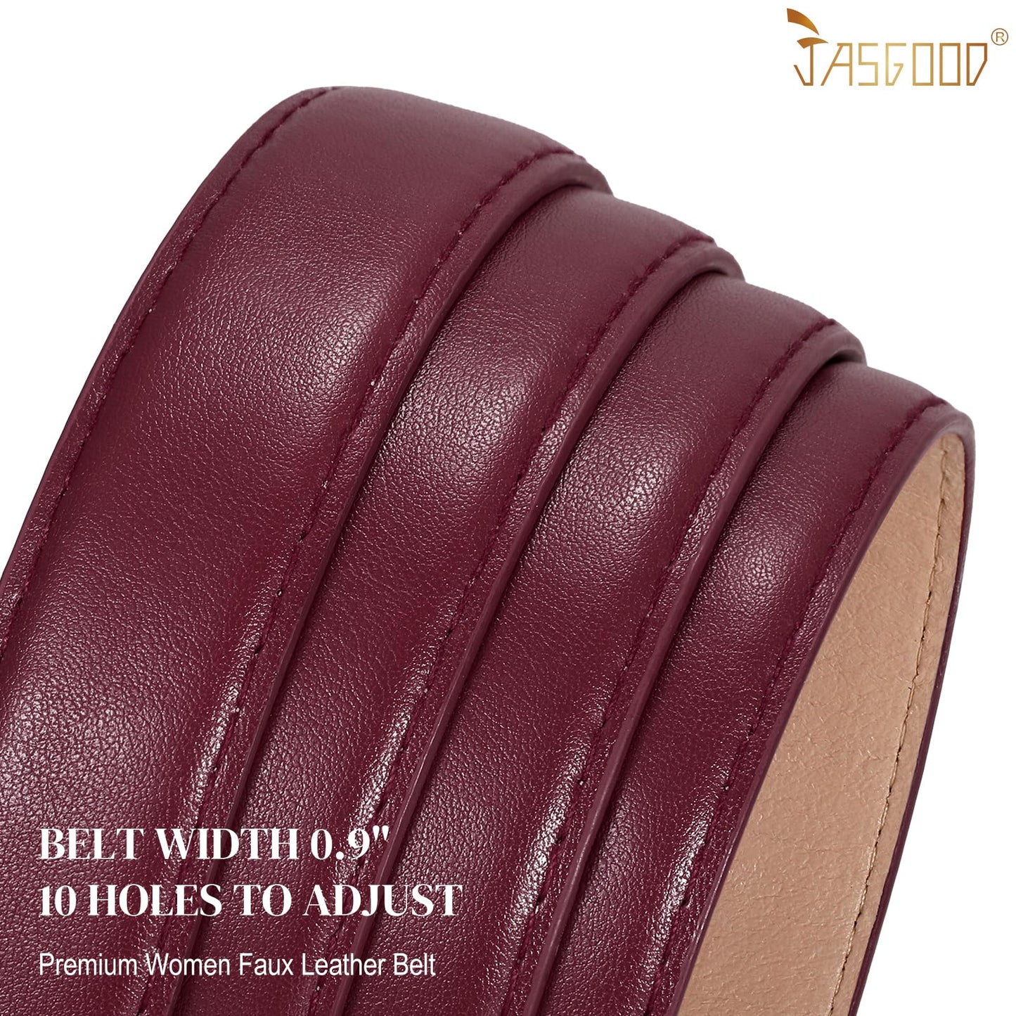 JASGOOD Women Belt for Jeans Dresses Pants Ladies Leather Waist Belt with Square Gold Buckle