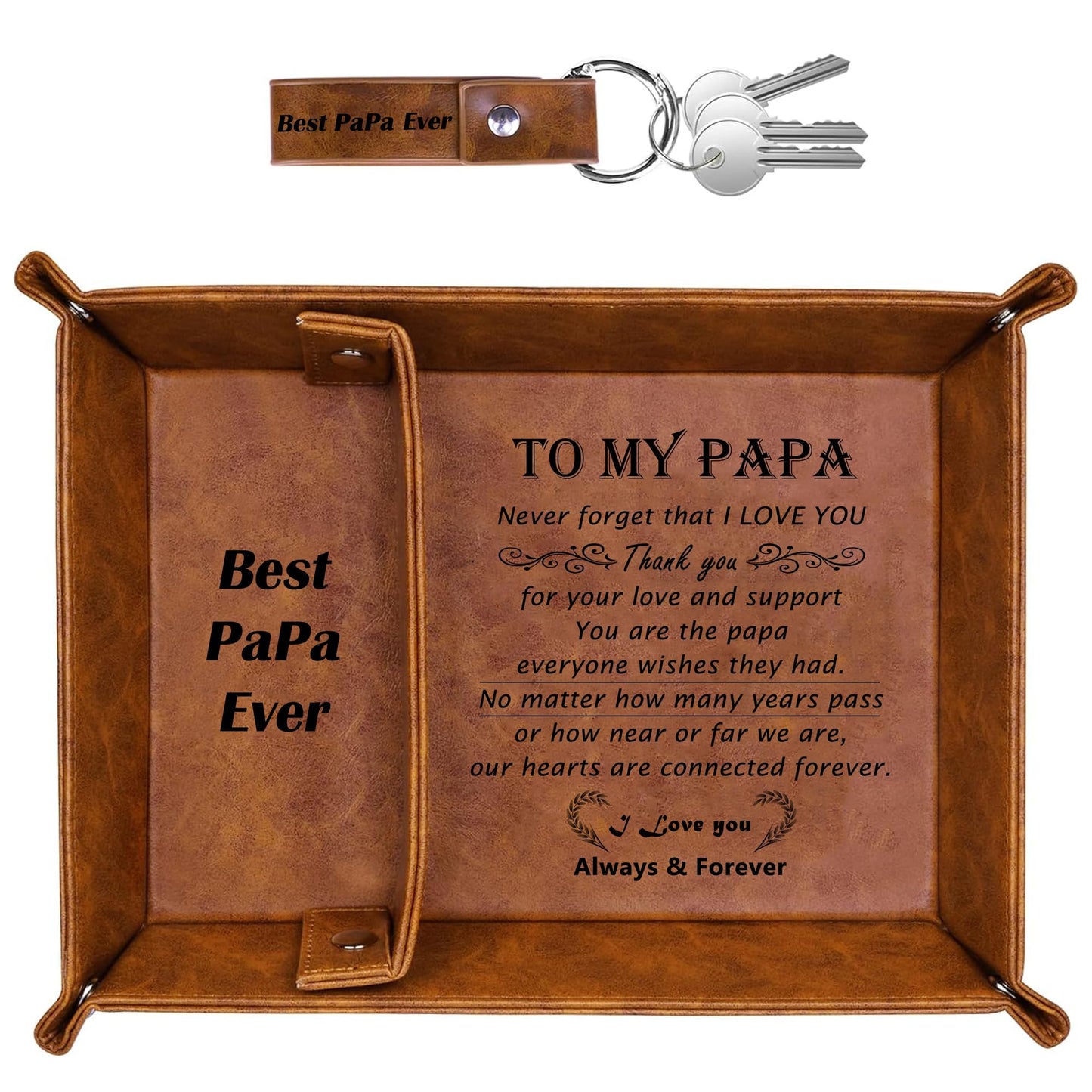 Papa Grandpa Gifts for Fathers Day PU Leather Valet Tray and Keychain, Father's Day Birthday Gift for Grandpa from Granddaughter Grandson, Men Gift for Grandpa Grandfather Presents Useful Stuff