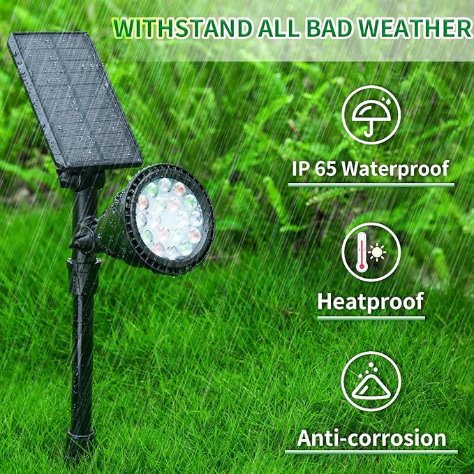 JSOT 2 Pack Halloween Color Solar Spot Light for Yard, RGB Solar Light Outdoor Waterproof Color Changing Spotlight Landscape Uplighting with 9 Lighting Options Decor for Backyard Walkway Tree Lawn