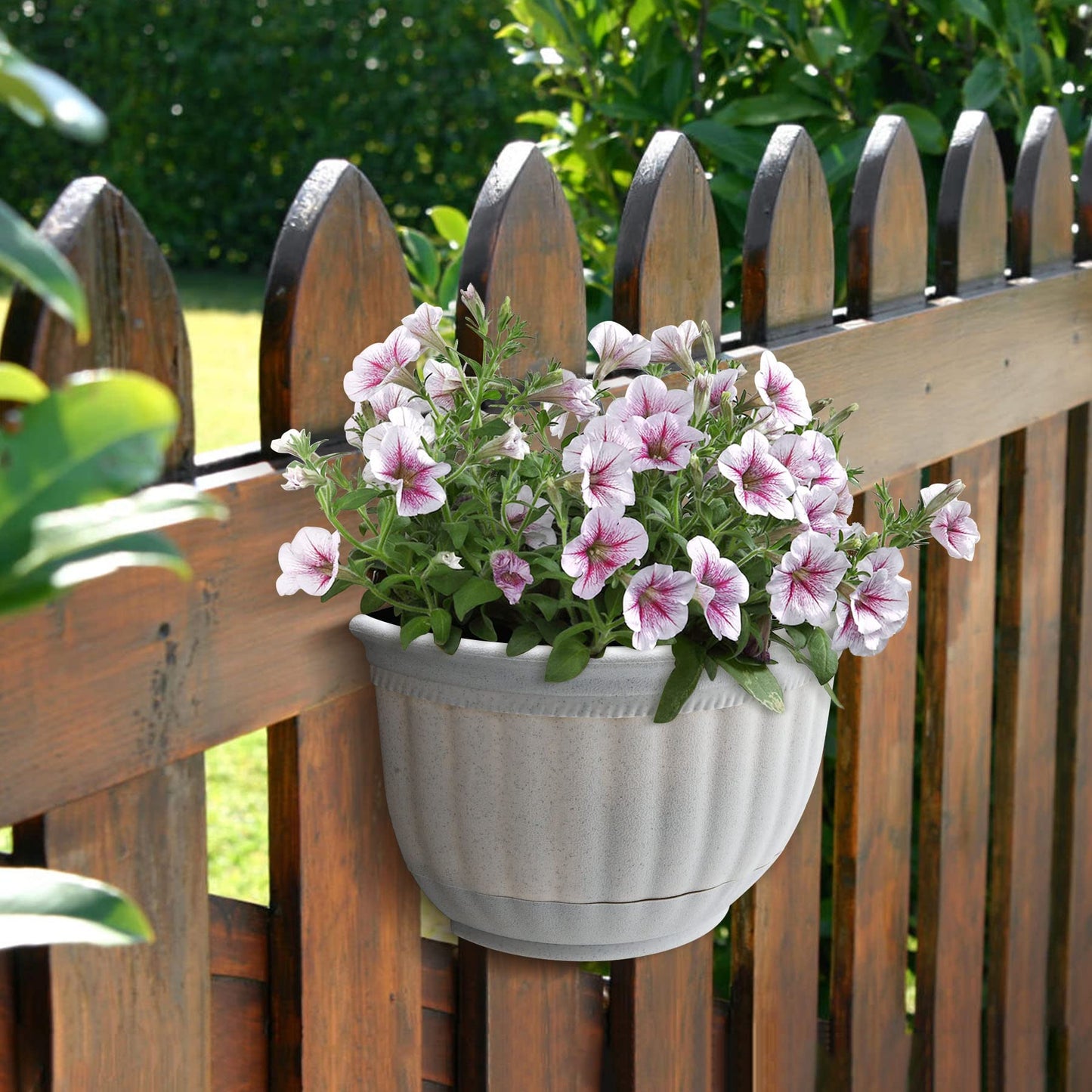 T4U Resin Wall Hanging Planter Marble Gray Set of 4, Wall Mounted Garden Plant Flower Pot Basket Container Indoor Outdoor Use for Orchid Herb Succulent Cactus Home Office Porch Decoration Gift