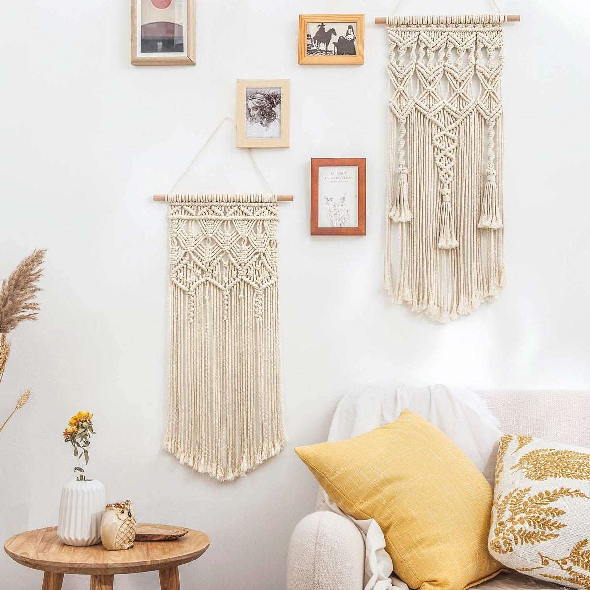 Mkono 2 Pcs Macrame Woven Wall Hanging Boho Chic Geometric Art Decor - Beautiful Bedroom Nursery Apartment Home Decoration, Gift for Girls Adults Birthday Christmas, 28" L x 13" W