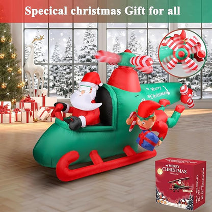 8.5FT Christmas Inflatables Santa Claus Helicopter Decoration - Blow Up Weatherproof IP44, Built-in LED Lights, Indoor/Outdoor Yard & Garden Lawn Decor with Elf & Gift Box (Winter Holiday Xmas)