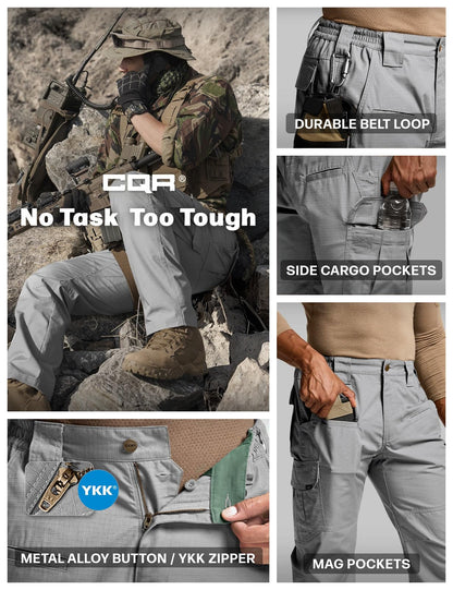 CQR Men's Tactical Pants, Water Resistant Ripstop Cargo Pants, Lightweight EDC Work Hiking Pants, Outdoor Apparel, Raider Stone, 36W x 34L