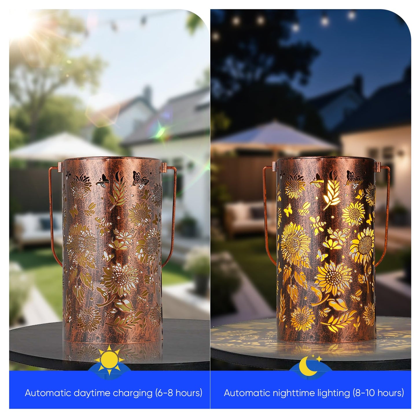 Homemory Solar Lanterns Outdoor Waterproof Birthday Gifts for Women Mom Grandma Sunflower, LED Solar Lights Metal Decoration Outside for Yard, Patio, Backyard, Porch, Lawn