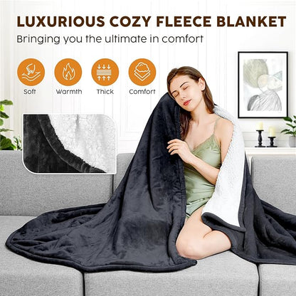 HYLEORY Heated Electric Blanket Throw 50"x60" Soft Fleece & Flannel with 5 Heating Levels & 3 Hours Timer Auto Shutt Off, ETL Certified, Washable，Heated Blanket for Body-Dark Grey