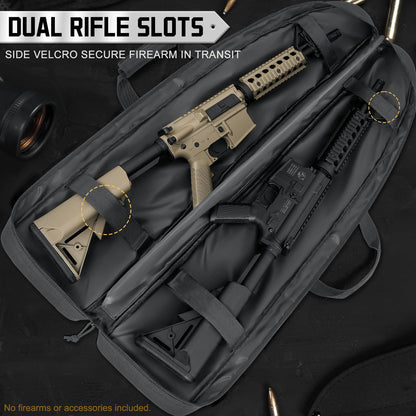 DULCE DOM Double Rifle Case, 38 42 44 inch Soft Gun Tactical Bag for Shooting Range, Movable Divider for 1 or 2 Gears, Multiple Magazine Pouches & Accessory Bags (Gray, 42'')