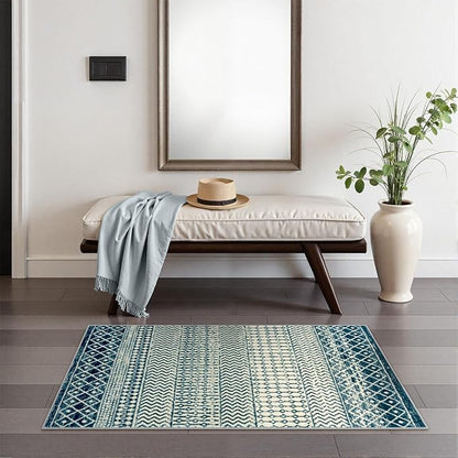 Moroccan Small Rug for Bedroom 2x4, Soft Non-Slip Indoor Door Mats for Entryway, Low-Pile Non-Shedding Blue Rug Vintage Rugs for Kitchen Bathroom Laundry Room
