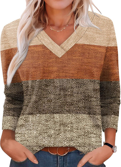 XIEERDUO Long Sleeve Shirts for Women V Neck Fall Tops Basic Tunic Tops Loose Fit Dressy 2025