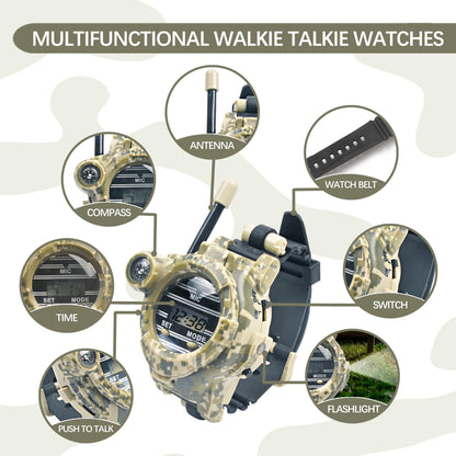 cxjoigxi Walkie Talkies for Kids Rechargeable, Spy Watch Army Toys, 7 in 1 Walkie Talkie Watches with Flashlight, Two-Way Radios Long Range Interphone Toy Gifts for Boys Girls fit Outdoor Game Camping